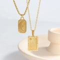 MICCI Wholesale Custom Women Jewelry PVD 18K Gold Plated Sunburst Rectangle Pendant Stainless Steel Sun Moon Necklace