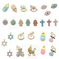Baby Pink Rolling Horse Cross Hand Crystal Charms David Star Hamsa Shoes Rhinestone Enamel Charm for Diy Islam for Baby Pins