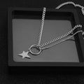 New Fashion Hip Hop Necklace Silver Plated  Stainless Steel Five Point Star Asymmetric Stainless Steel Pendant Chain Necklace