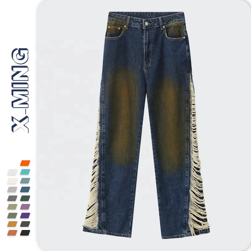 Stock Cheap Streetwear Stack Denim Pants Cotton Baggy Stacked Jeans Men Long Straight Pants Washed Wide Leg Trousers for Man