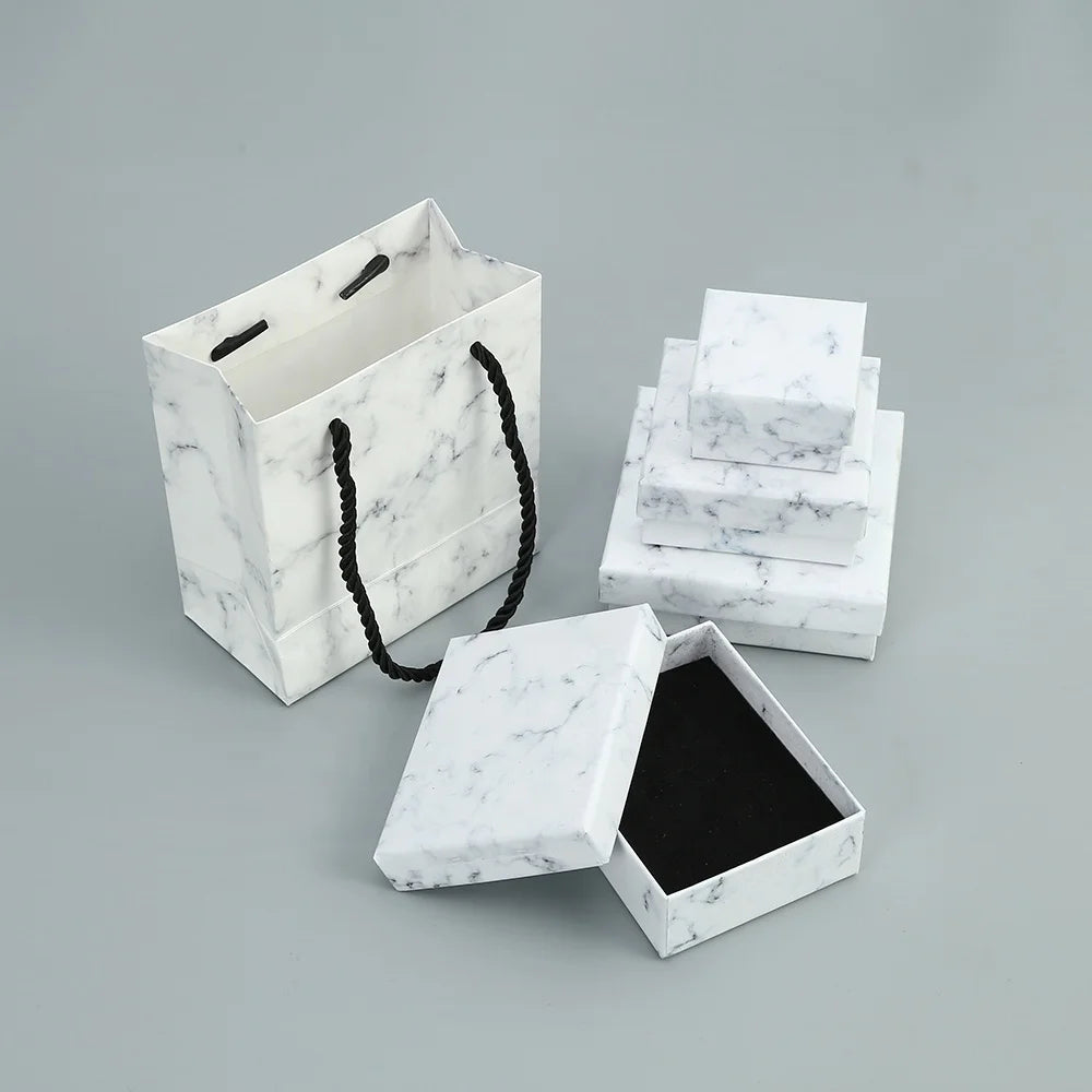 New Arrival Luxury Marble Pattern Necklace Pendant Packaging Jewelry Boxes with Lid Gift Bag Set for Presenting Fine Jewelry