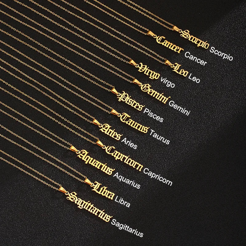 Hot Selling Stainless Steel Alphabet Star Zodiac Sign Pendant Necklace for Unisex New Arrival 12 Constellations Pendant Necklace