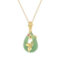AA016360 Gold Plated Titanium Steel Lotus Oval Non-fading Clavicle Chain Green White Jade Necklace