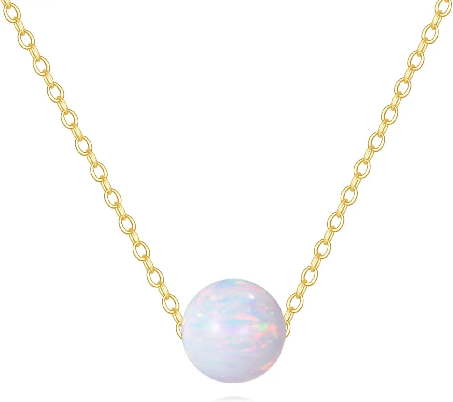 S925 Sterling Silver 8MM Opal Round Ball Pendant Necklace Opal Jewelry Gifts for Women for Birthday Christmas