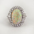 Huitan Shiny Super Large Oval Gemstone Full Around Zircon Rings Girls Lady Beautiful Noble Big Opal Silver Rings Woman