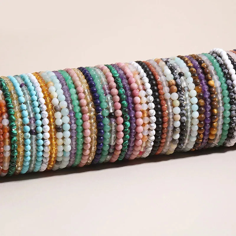 Stocks Sale 4mm Health Healing Stone Bracelet Tiny Round Gemstone Crystal Craft Beaded Bracelet Natural Stone Delicate Bracelet