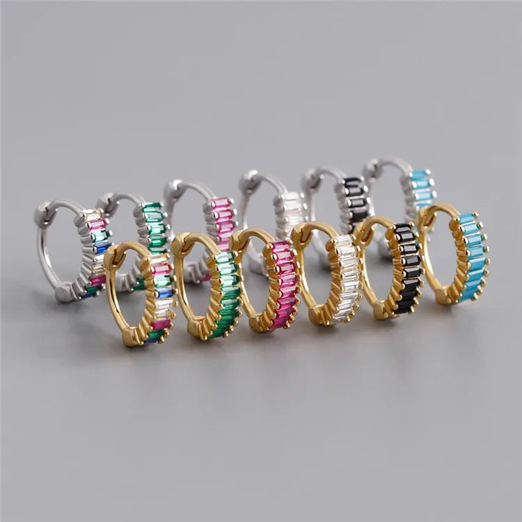 SP Minimalist Hoops Simple Design S925 Sterling Silver Multi Color Geometric Zircon Hoop Earrings