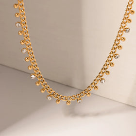 Wholesale Luxe Jewelry Beaded Charm Cubic Zirconia Diamond Tassel 18k Gold Plated Stainless Steel Link Chain Necklace for Women