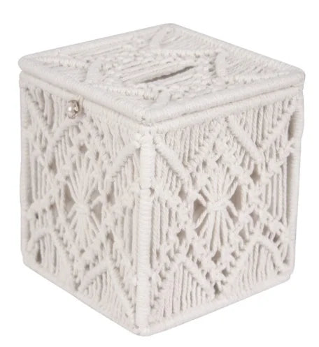 Tissue Box Cover Boho Decor Square Paper Tissue Holder with Bead Buckle Macrame Napkin Tissues Organizer Home Decor