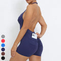 Sleeveless Playsuits Halter Backless Rompers Scrunch Butt Sports Bodysuit One Piece Fitness Jumpsuits Yoga Jumpsuit for Women