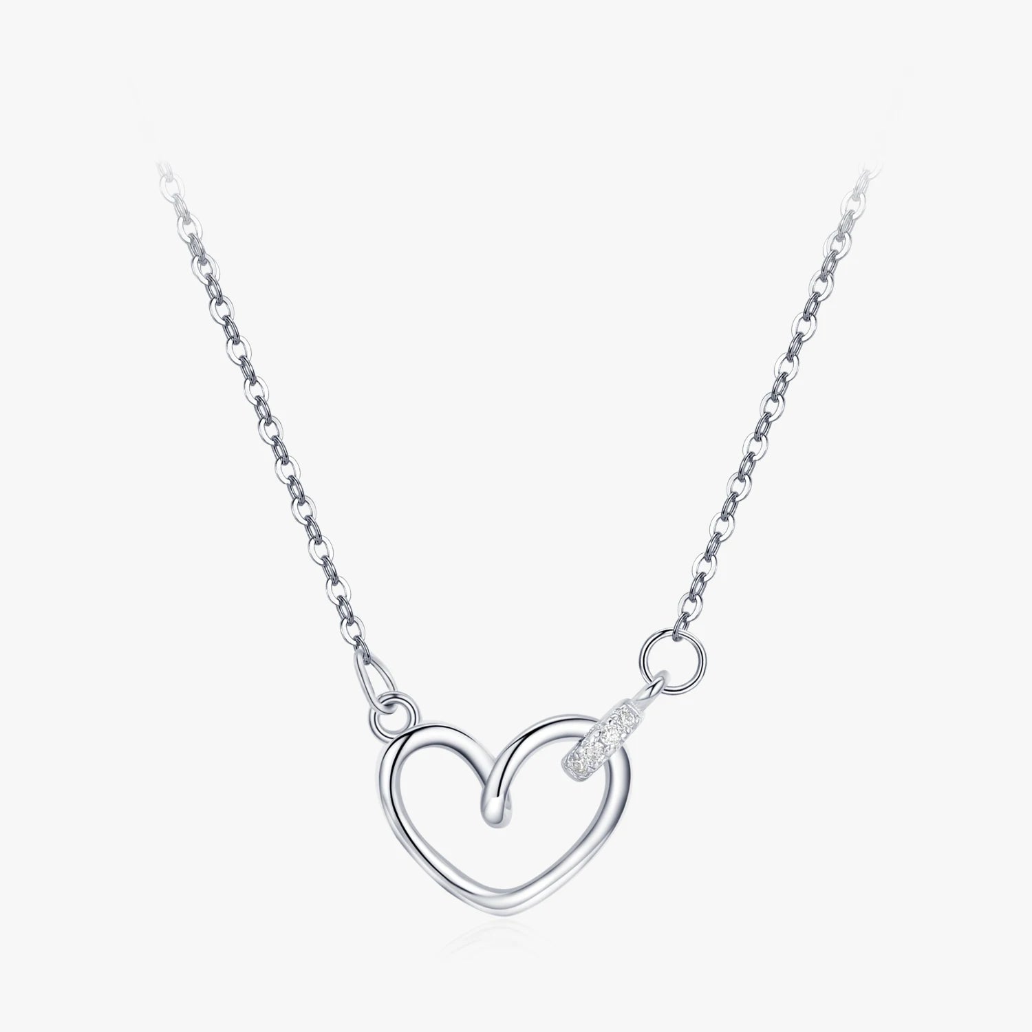 Ailmay Top Quality 925 Sterling Silver Korean Simple Charm Heart Clear CZ Necklace for Women Wedding Engagement Jewelry Gift