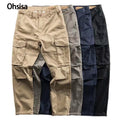 Ohsisa Men's Fashion Cargo Pants Multi-pocket Zipper Button Solid Color Straight Work Summer Spring Casual Trousers Long Pants