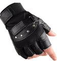 Men's Cycling Half Finger Genuine Leather Gloves Soft Lambskin Leather Driving Fingerless Gloves