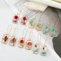 Korean Creative Irregular Rectangle Drop Earring Transparent Dried Flower Earrings Pearl Eternal Flower Earrings for Women