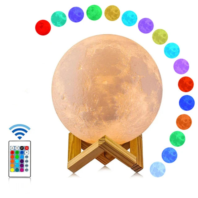 Drop Shipping 15cm 16 Colors 3D Printing LED Modern Remote Controlled Kids Gift Dimmable Rechargeable Lunar Lamp Moon Light