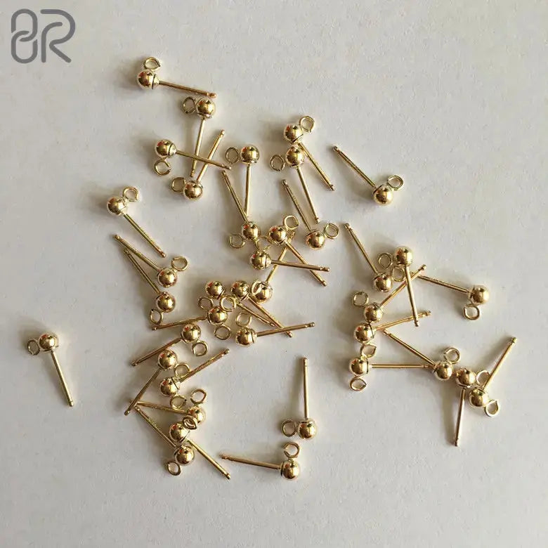 Pure 18k Gold Jewelry Findings Ear Stud Filled Ball Earring Charms for Jewelry Making Ball Head Pin