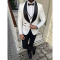 Slim Fit White Boho Wedding Tuxedos for Men Shawl Lapel Satin Pant 3 Pieces Dinner Prom Party Suits Groomsmen Suit Set Blazer