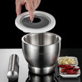 Custom Mortar and Pestle Kitchen Metal 304 Stainless Steel Garlic Pounder Set With Silicone Lid