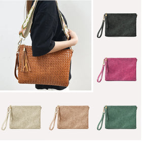 New Weave Vegan Leather Fashion Laptop Clutch Crossbody Bag with Zipper Closure for Unisex Spring Use