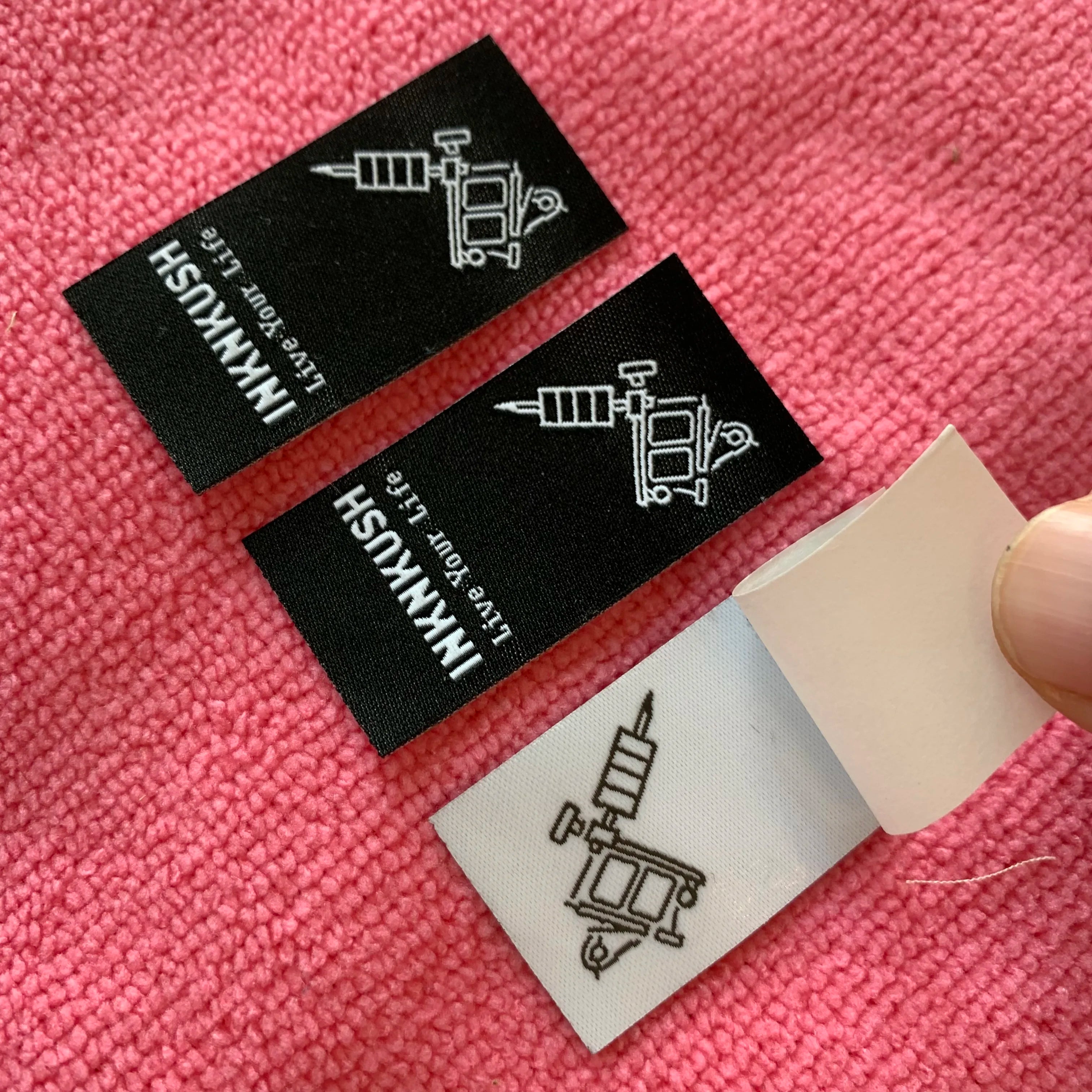 Laser Cut Brand Name Iron on Woven Labelfree Design Taffeta Woven Patch With Glue Backing