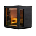 Outdoor Prefab Wooden Sauna Cabin With Corner View Glass Side Hinged Door & Built-in Tiered Benches For Home Backyard Spa Use