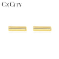 CZCITY Elegant 925 Silver 14k Gold Plated Stud Bar Earrings for Women Minimalist Style Women Jewelry Wholesale