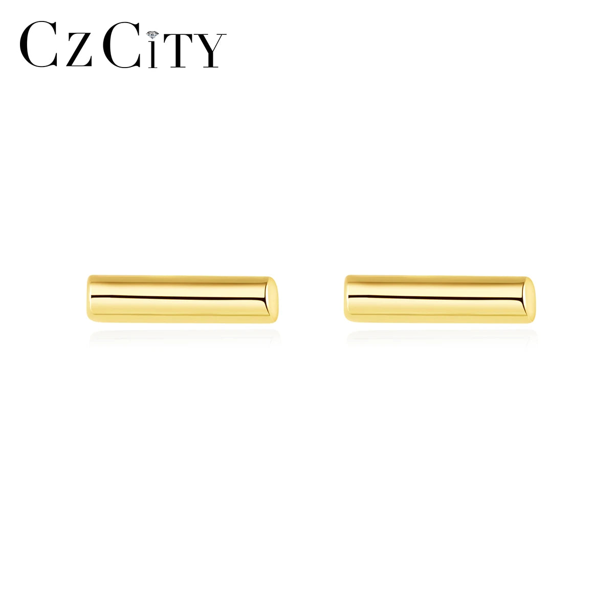 CZCITY Elegant 925 Silver 14k Gold Plated Stud Bar Earrings for Women Minimalist Style Women Jewelry Wholesale