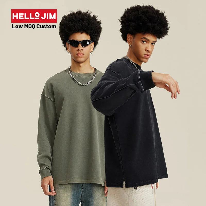 Custom t Shirt Cotton Wash Tshirt 460g Heavyweight Tshirt Streetwear Blank Long Sleeve t Shirt