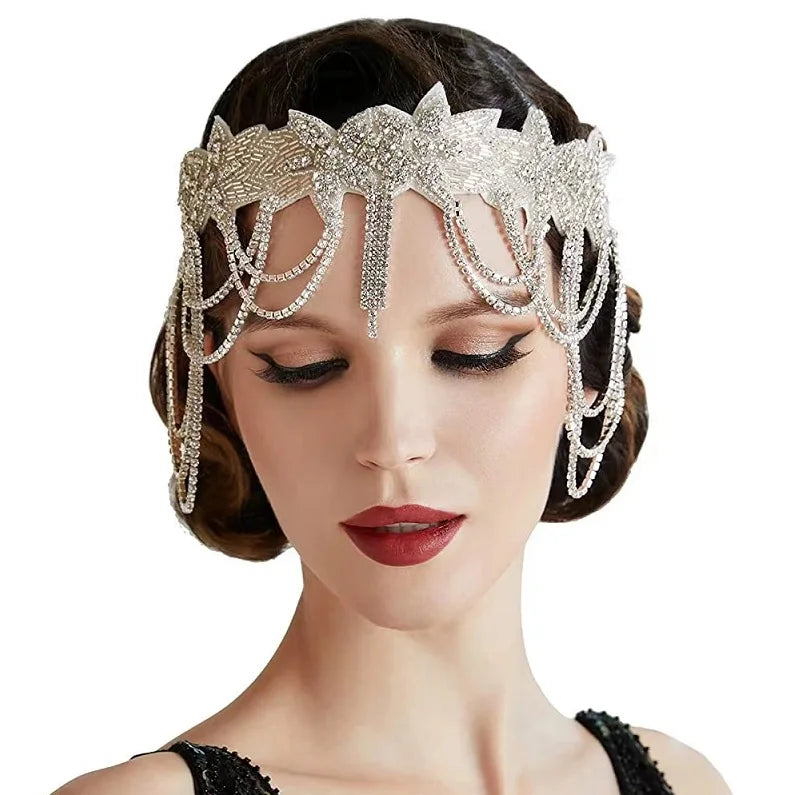 Vintage Women 1920s Great Gatsby Flapper Headpiece Luxury Bridal Jewelry Fashion Rhinestone Wedding Accessories for Women