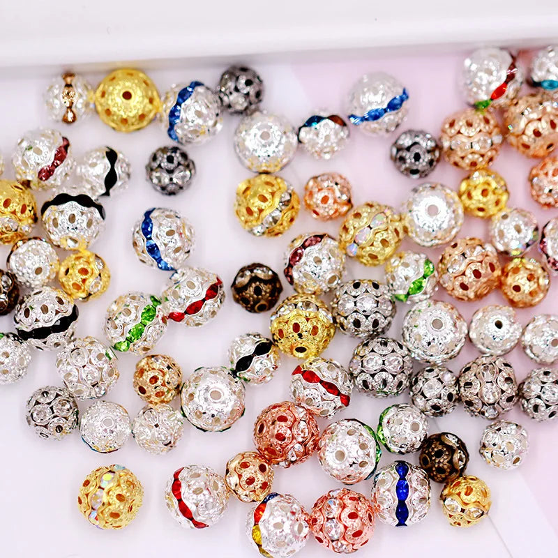 Hot 8mm 10 mm Mixed Colors Crystal Rhinestones Pave Disco Ball Round Rhinestone Beads