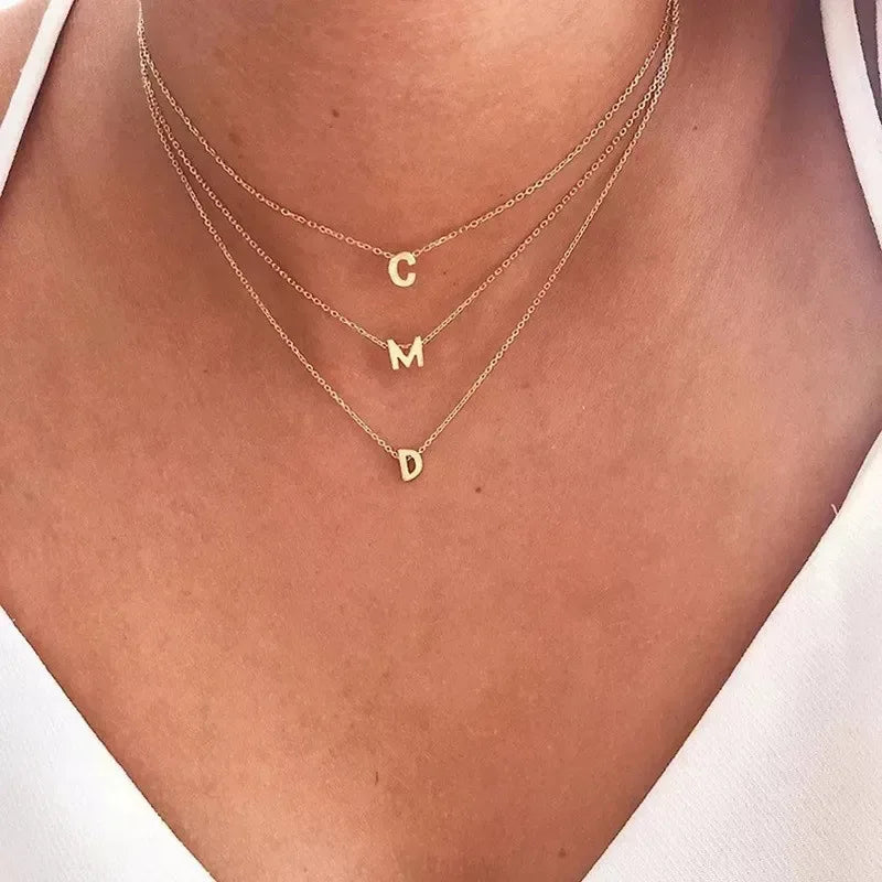 Fashion Custom Lucky Tiny 18K Gold Initial Neck Chain Stainless Steel Necklace Jewelry for Women Accessories Wholesale