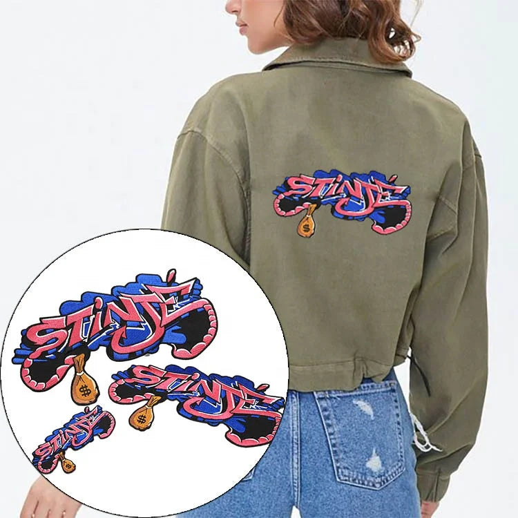 Custom Embroidered Colorful Laser Cut 100% Full Embroidery Letters Patches With Money Logo