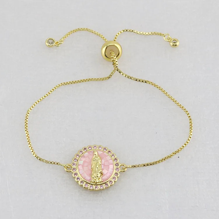 BC1459 18k Gold Plated Colored Shell CZ Micro Pave Virgin of Guadalupe Virgen De Guadalupe Our Lady of Guadalupe Bracelet