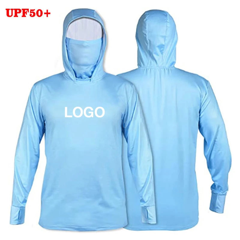 Men's Custom Logo Quick Dry Fishing Shirt with Long Sleeve & Facemask Sun Protection & Anti UV Waterproof Feature