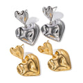 New Trendy 18K Gold Plated Stainless Steel Jewelry Gift Texture Double Heart Drop Earrings for Women