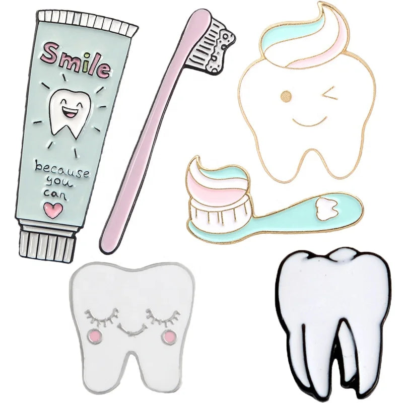 Mix Style Enamel Cute Tooth Toothbrush Dentist Brooch for Nurse Accessories