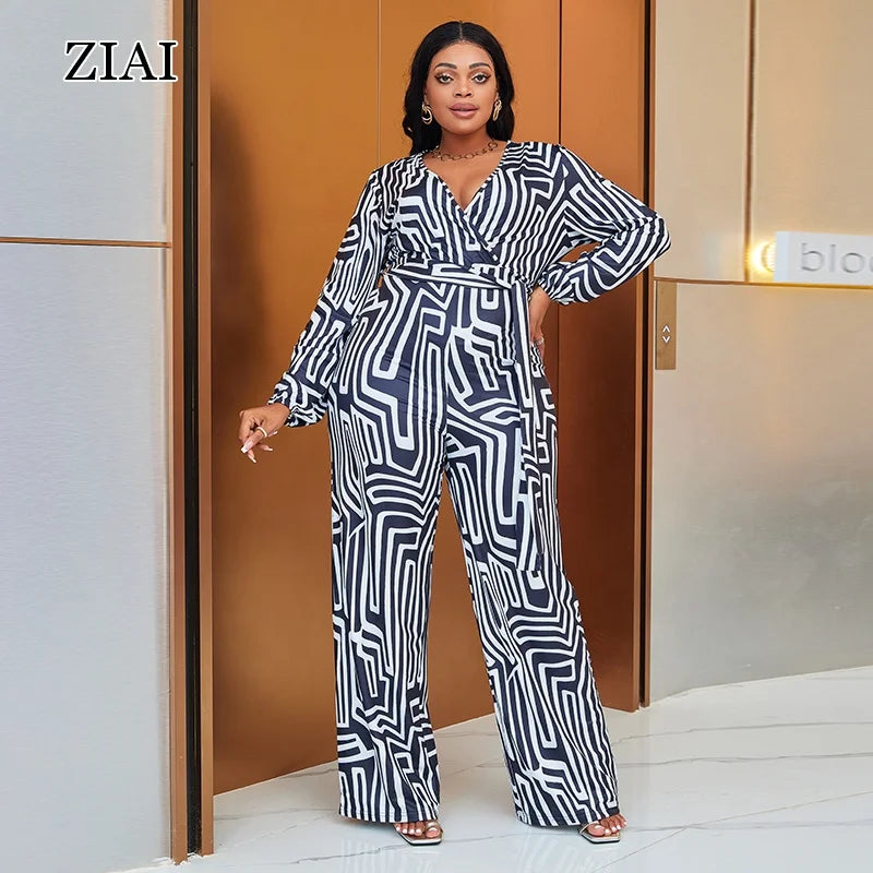 Hot Selling Elegant  Printing Women Overalls Long Sleeve Rompers Breathable Bodysuits Plus Size Jumpsuits for Women