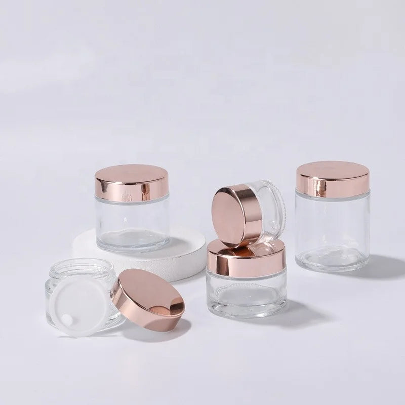 Translucent Gloss Pink Rose Gold Eye Face Cosmetic Bottles 5g-100g Round Glass Jars for Wig Storage and Blush Application