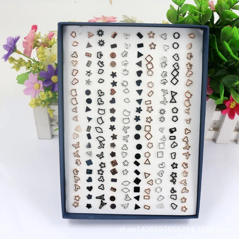 100 Pairs Geometry Square Triangle Plastic Earrings Anti-allergic Silver Gold Earrings Stud Earrings