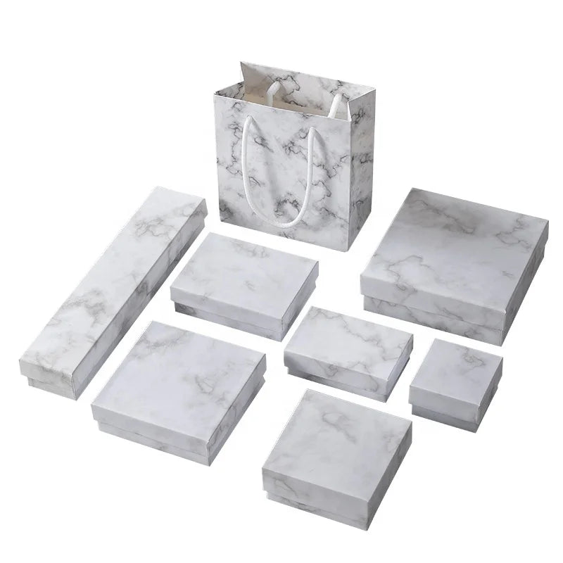 Factory Outlet White Marble Jewelry Box Carton Ring Stud Jewelry Packaging Box Customized
