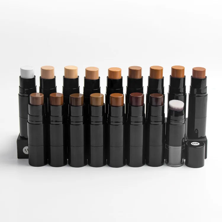 New Face Makeup Double Head Matte 2 in 1 Round Plastic Tube Contour Concealer Stick With Brush