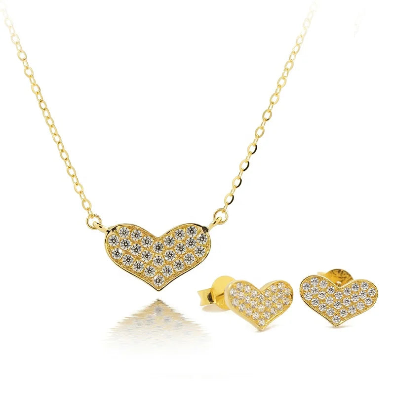 Pure Gold Heart Shaped Pendant Necklaces Earrings Wholesale Women Jewelry Accessories Custom AU750 Jewelry Set