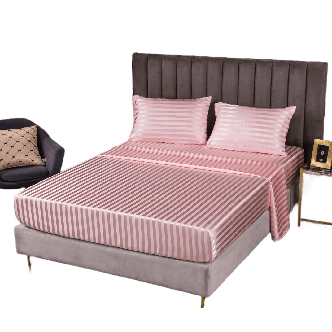 Wholesale Queen Size Satin Sheet Set Silky Striped Pattern Woven Technics Wrinkle Fade Stain Resistant 4 Piece Bed Sheet
