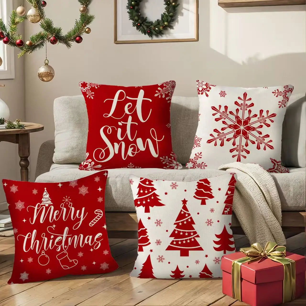 Factory Wholesale Christmas Tree Decorative Pillows Cover Custom  Polyester Throw Pillow Decor Case 45*45cm for Sofa Bed