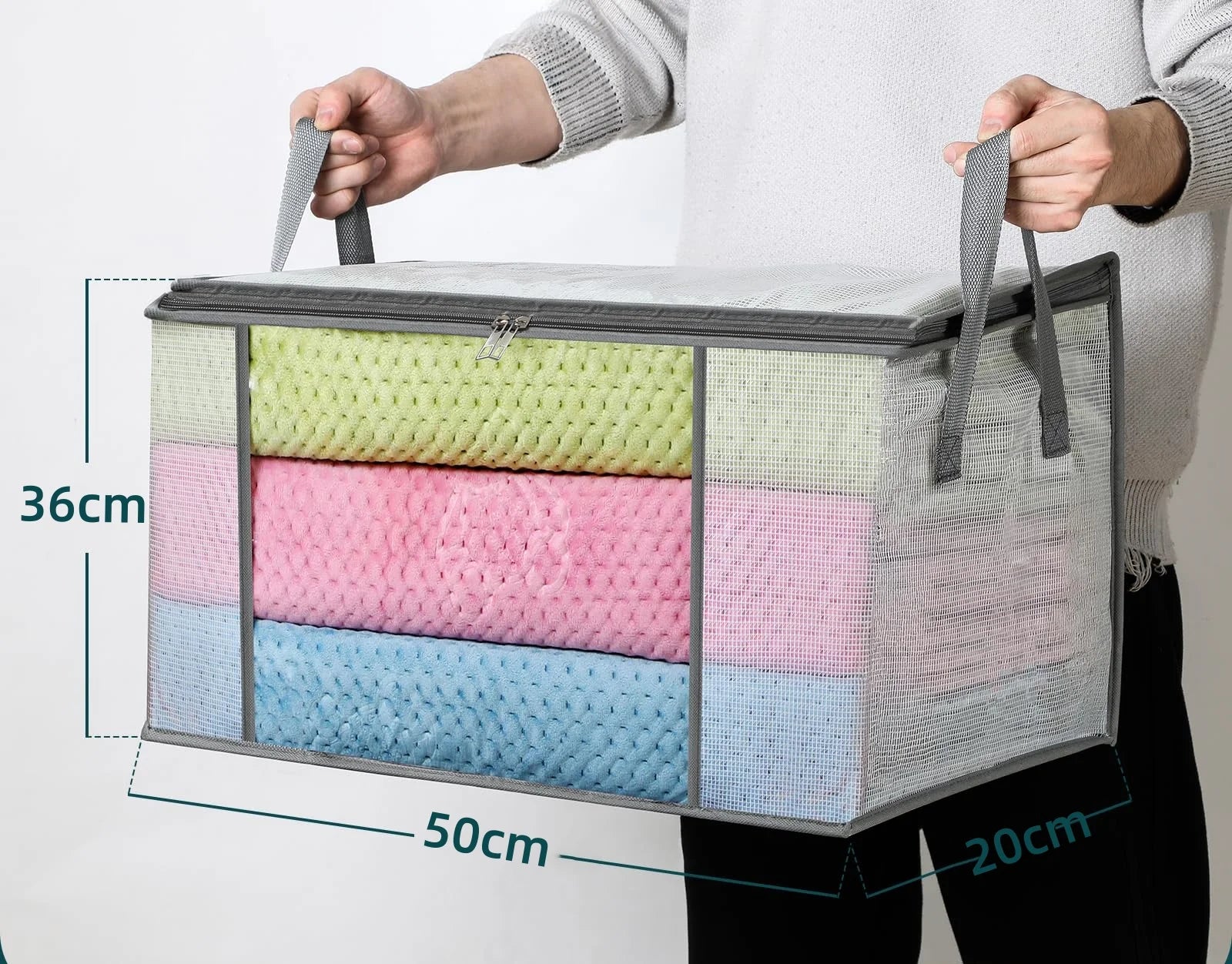 Modern PVC Netting Folding Storage Bags Double Tiers Large-Capacity Foldable Blanket for Bedroom & Living Room Organization