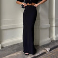 Enyami Chic Classic Design Fashion High Waist Elastic Waistband Black Skirt Viscose Fabric Bodycon Straight Women Long Skirts