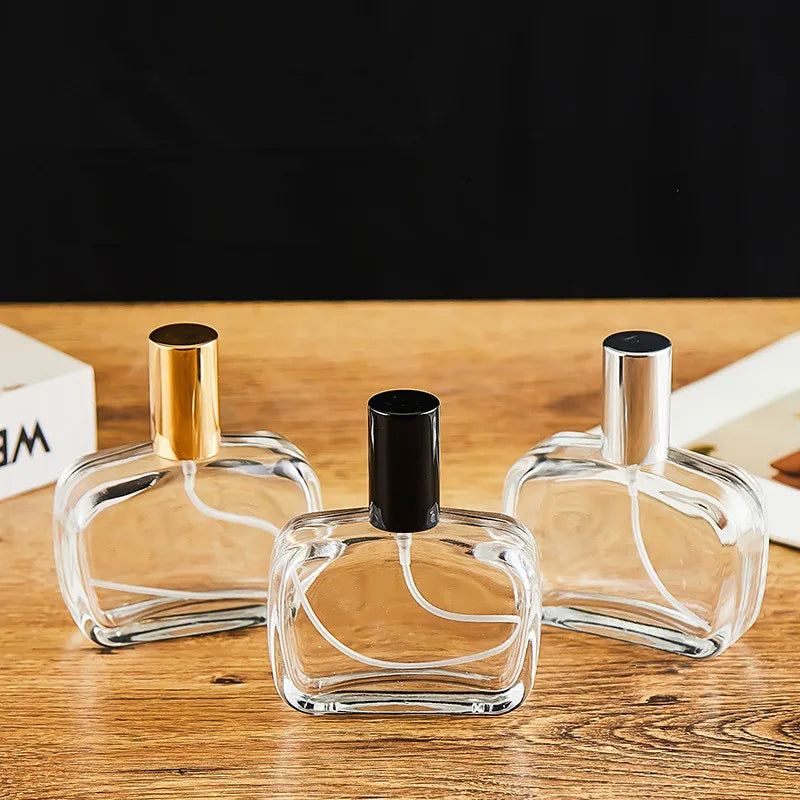 In Stock Flat 50ml Perfume Glass Bottle Custom logo Wholesale Glass Bottles for Perfumes