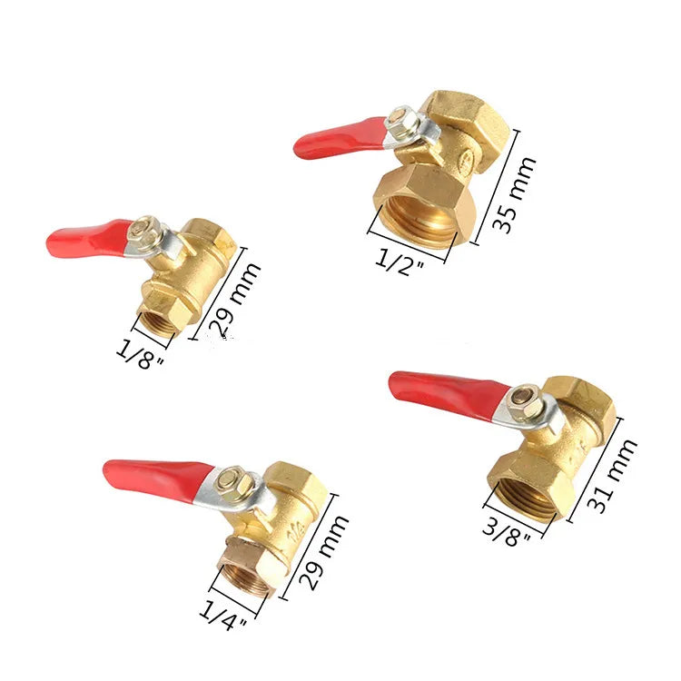 Brass/Copper 1/8"-1/2" Female BSP Thread Red Lever Handle Manual Water Ball Valve OEM Customizable Pipe Fitting Adapter