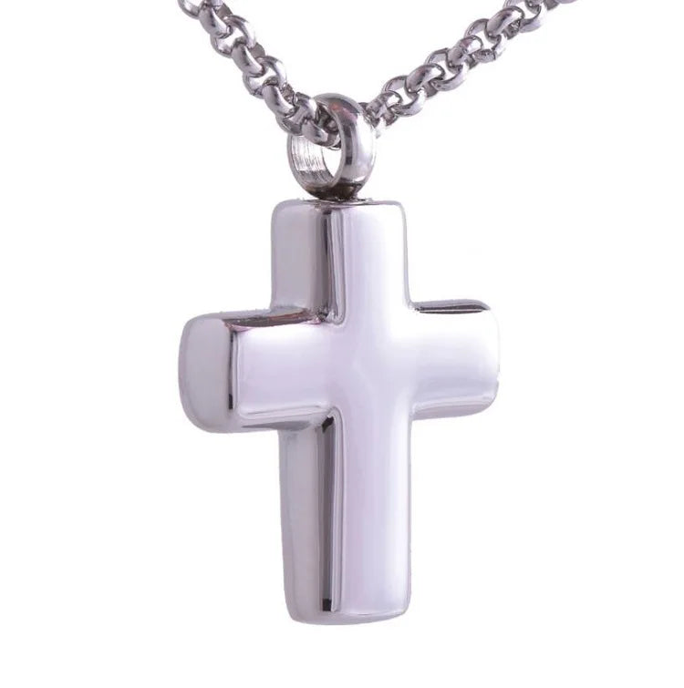 Promotion Classic Religious Jewelry Funeral Stainless Steel Crucifix Cross Urn Locket Necklace for Relatives' Hair and Bones