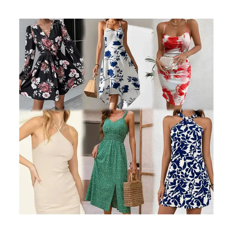 Wholesale Supplier Lace Long Vintage Floral Short Sleeve Summer Casual Party New Chiffon Print Flower Mix Dress